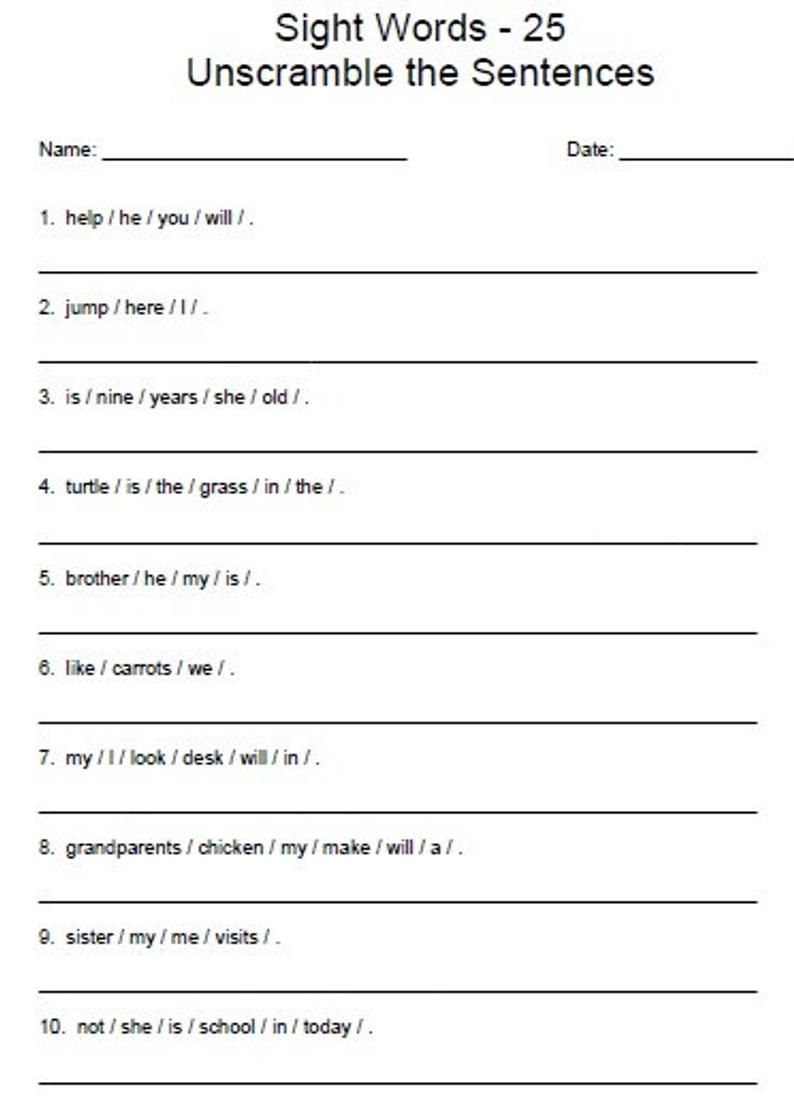 2nd Grade Unscramble Sentences Worksheets Sentenceworksheets