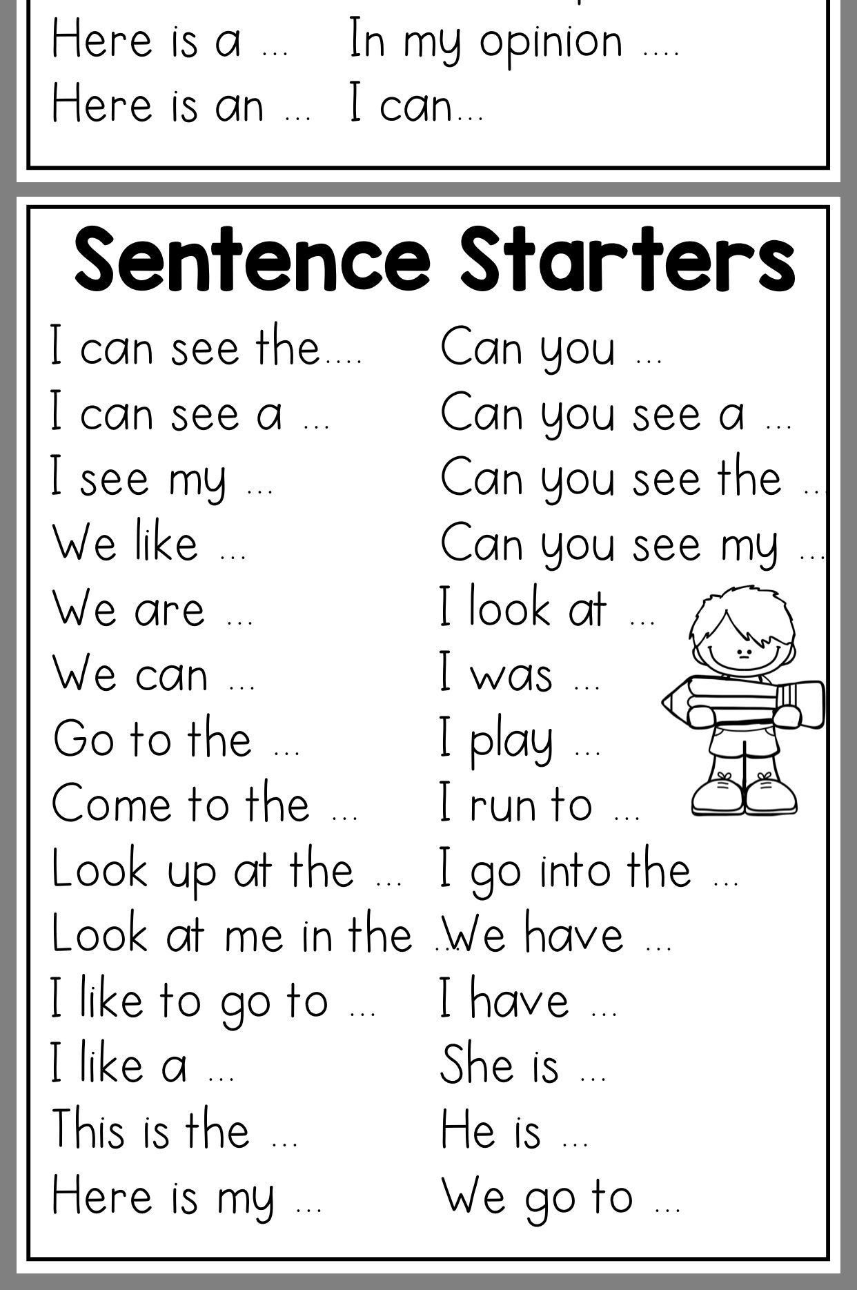1st Grade Sentence Starters Teaching Kindergarten Writing Writing