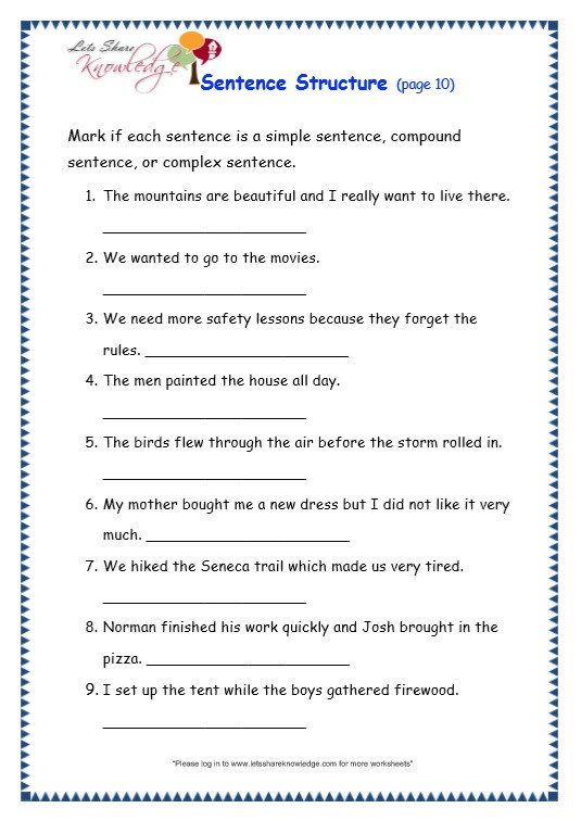  20 6th Grade Sentence Structure Worksheets Simple Template Design