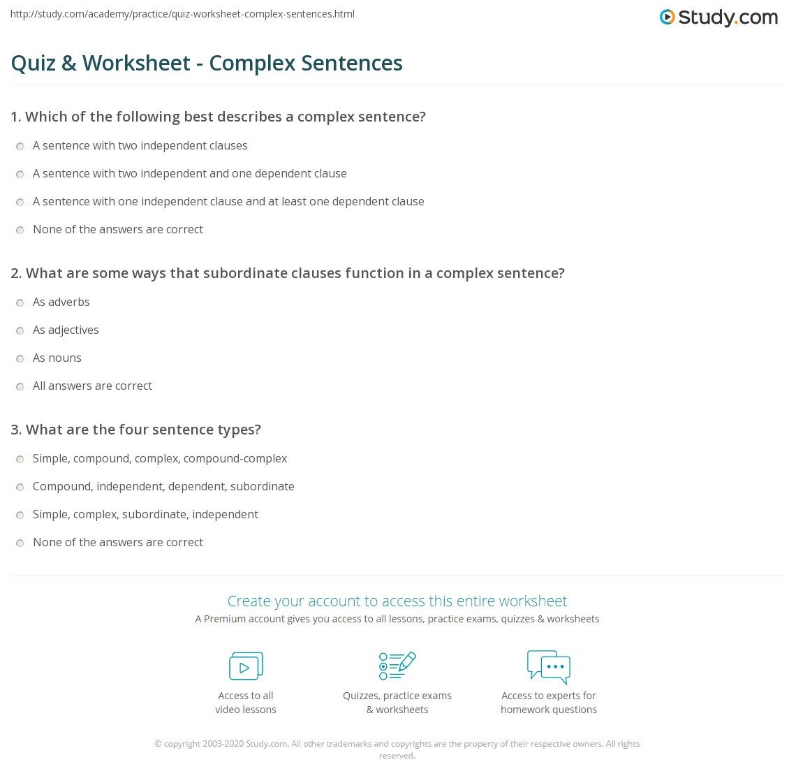 20 Complex Sentences Worksheets With Answers Worksheet From Home