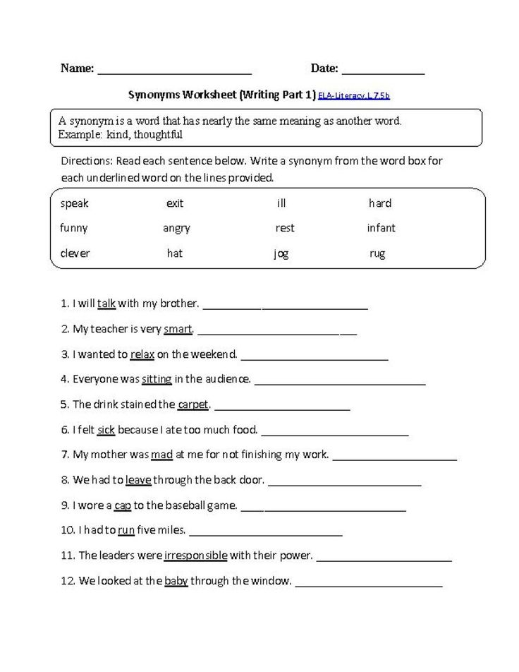 26 Year 7 English Worksheets Accounting Invoice Synonym Worksheet