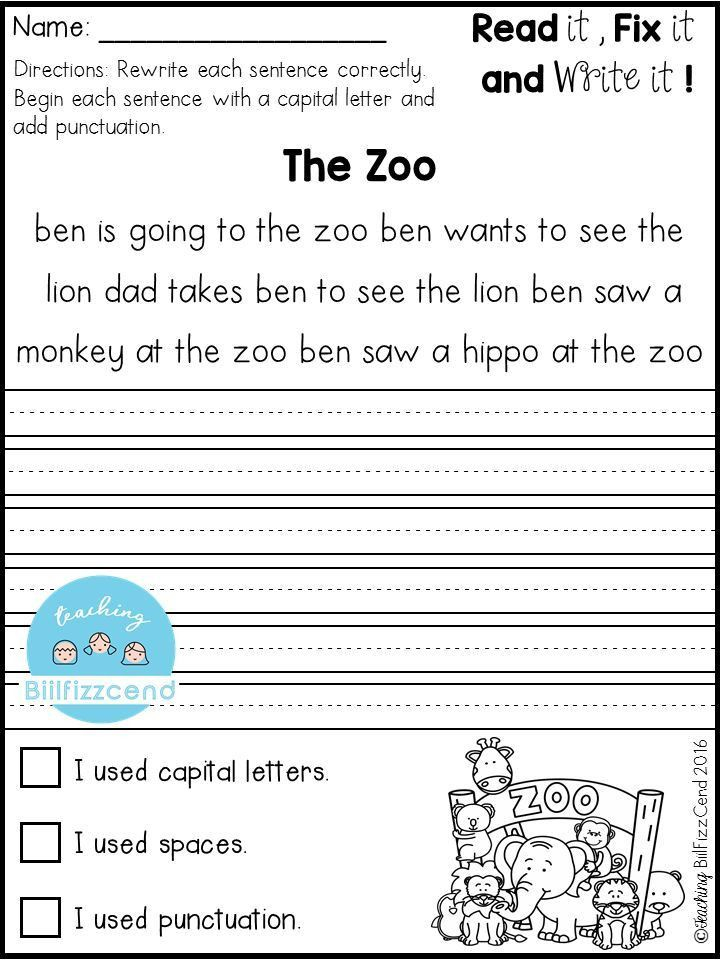 2nd Grade Editing Worksheets Free Fix It Up Sentences First Grade 