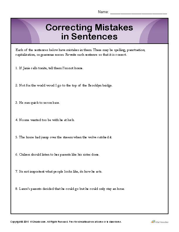 2nd Grade Grammar Correction Worksheets Example Worksheet Solving