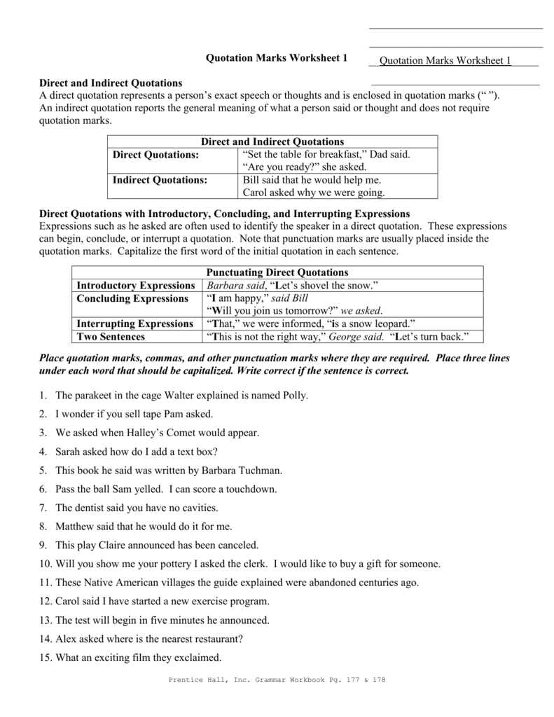 32 Quotation Marks Worksheet 1 Answers Worksheet Project List