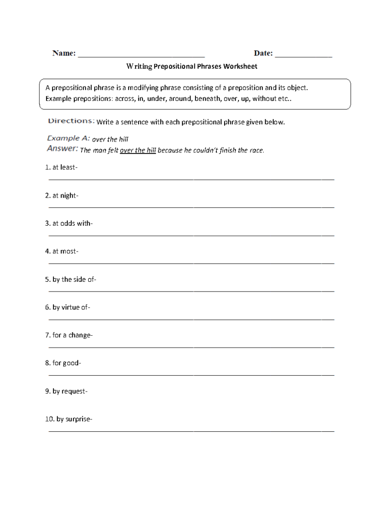 33 Prepositional Phrases Worksheet 5th Grade Free Worksheet Spreadsheet