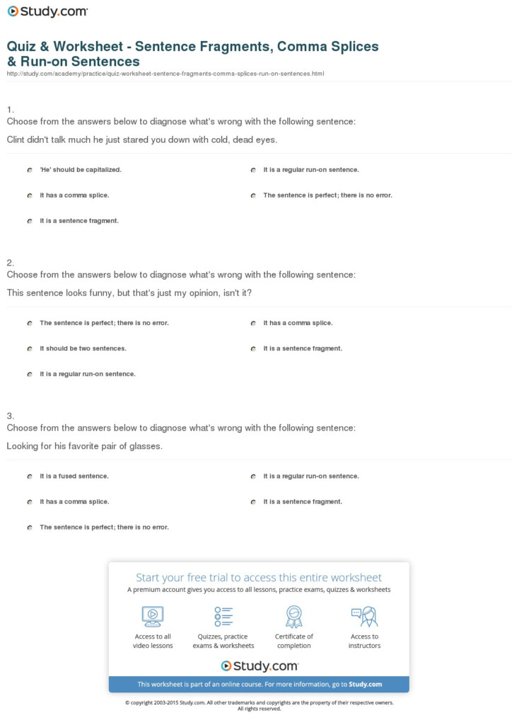 34 Run On Sentences And Comma Splices Worksheet With Answers Support 