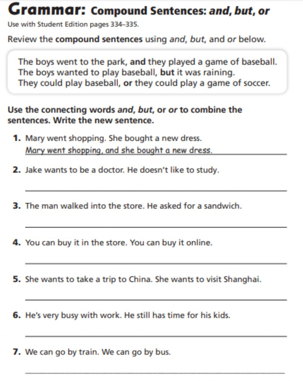 Compound Sentences Worksheets 4th Grade