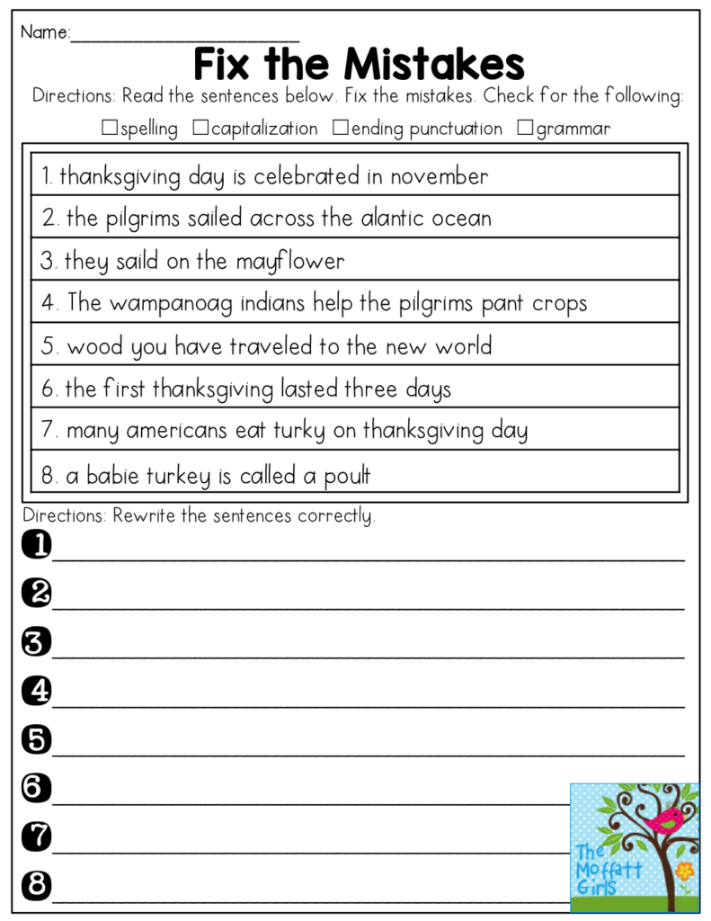3rd Grade Grammar Correction Worksheets WERT SHEET