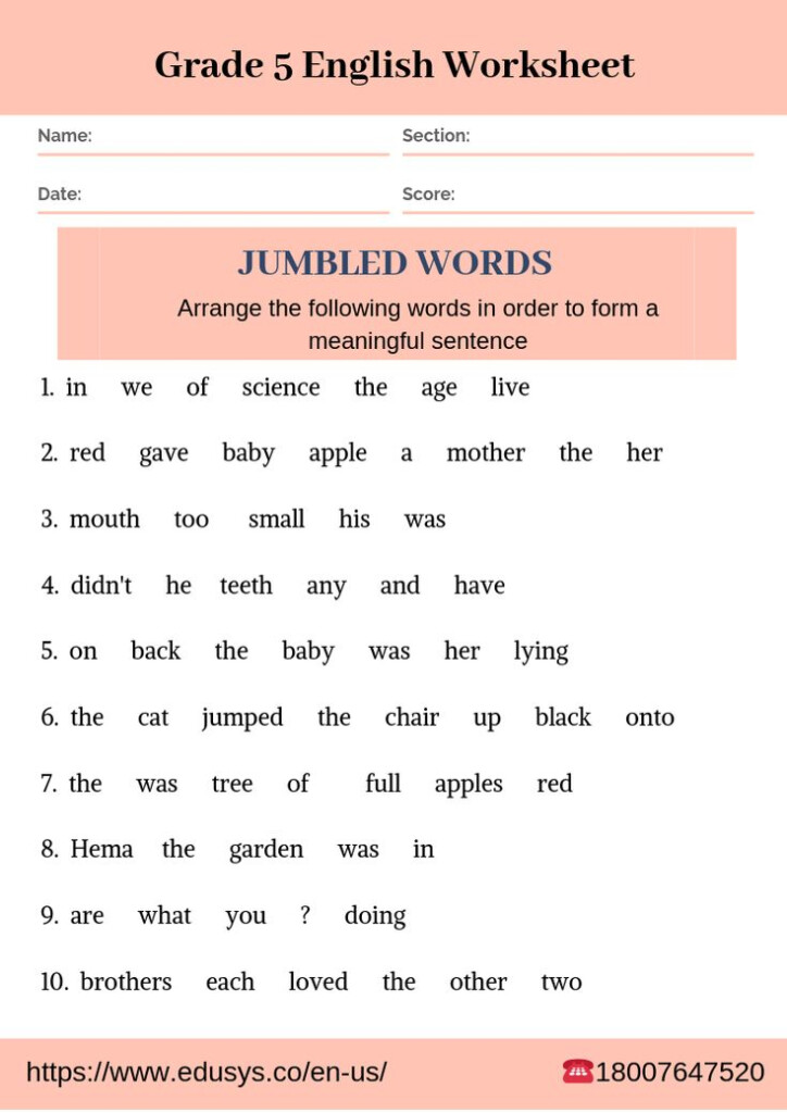 5th grade english worksheet on jumble words Jumbled Words Grammar 