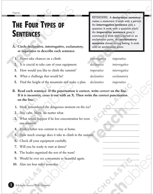 5th Grade Four Types Of Sentences Worksheet Spesial 5