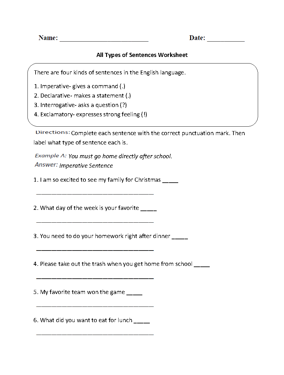 5th Grade Types Of Sentences Worksheet For Grade 5 Spesial 5