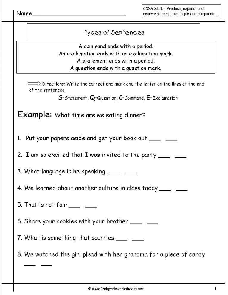 5th Grade Types Of Sentences Worksheet With Answers Thekidsworksheet