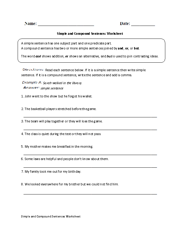 6th Grade Simple And Compound Sentences Worksheet Malayagip