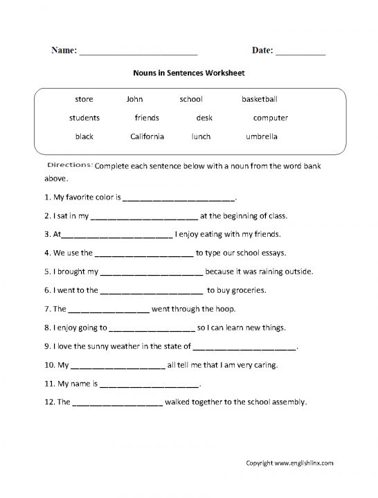 9 5Th Grade Parts Of Speech Review Worksheet Nouns Worksheet 