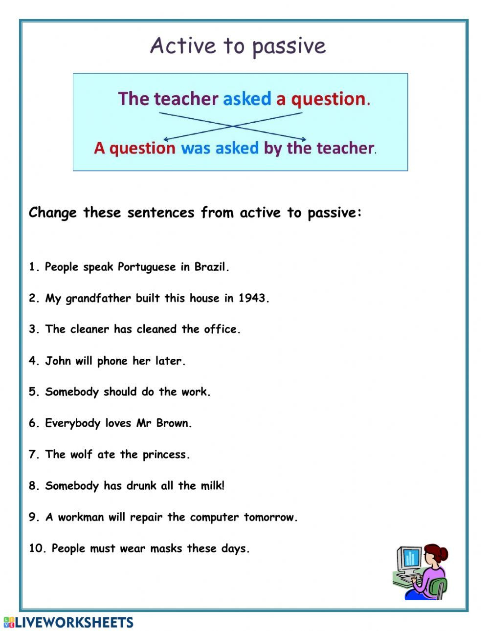 Active To Passive Interactive Worksheet Learn English Words Active