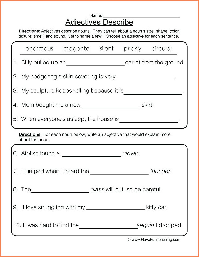 Adjectives Worksheets For Grade 5 With Answers Pdf Worksheet Resume