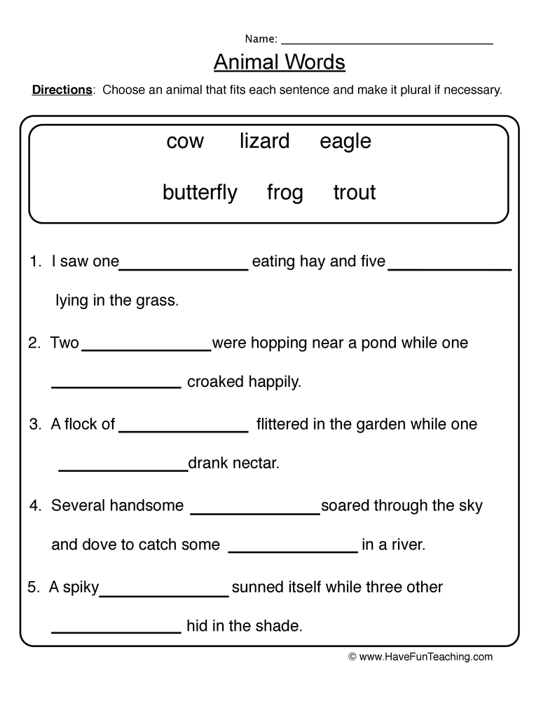 Animal Words Singular Plural Worksheet Have Fun Teaching