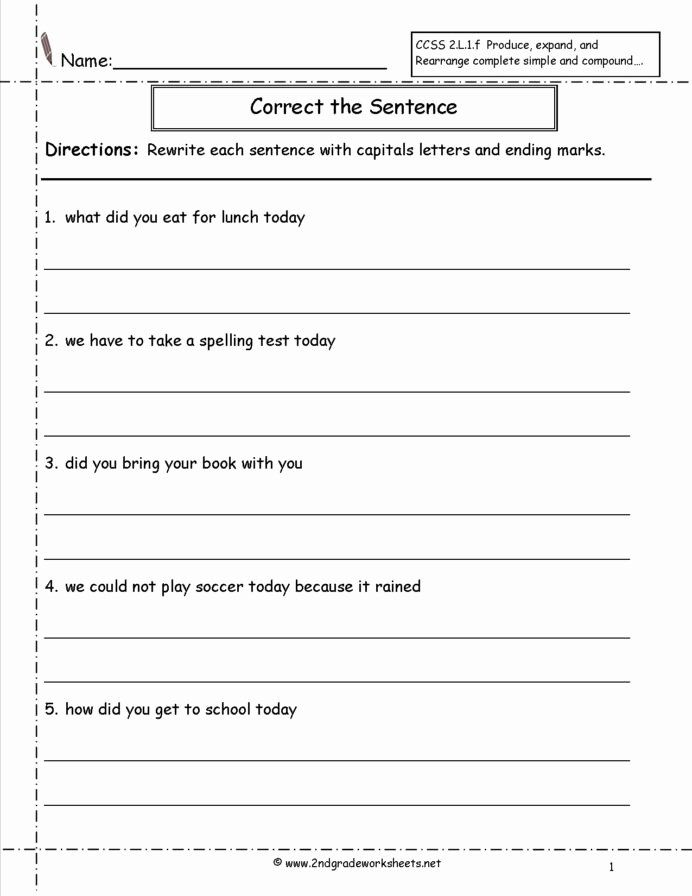 Answering In Complete Sentences Worksheet Unique Second Grade Sentences 