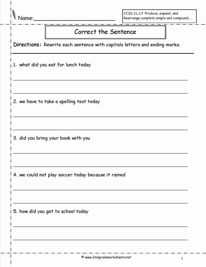 Answering In Complete Sentences Worksheet Unique Second Grade Sentences