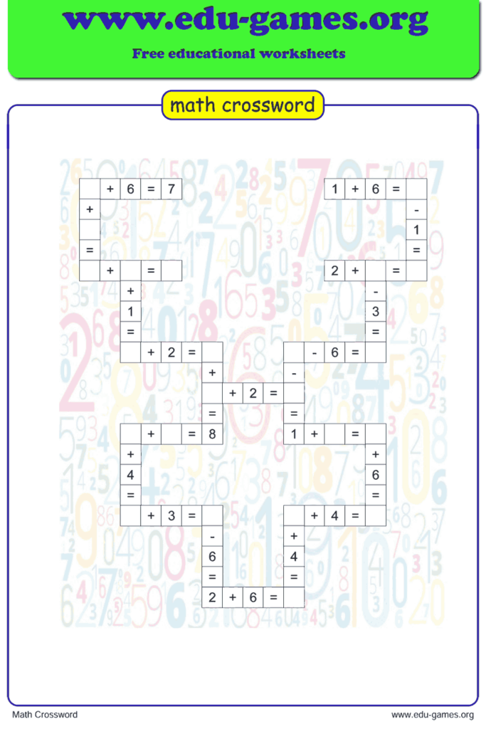 Arithmetic Crossword Puzzle Maker For Grade 1 2 And 3 Free Printable 