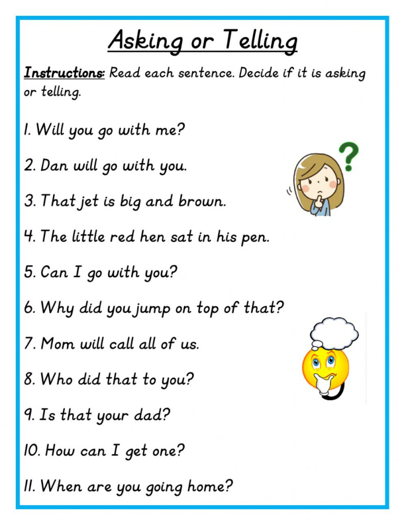 Asking Or Telling Sentence Worksheet