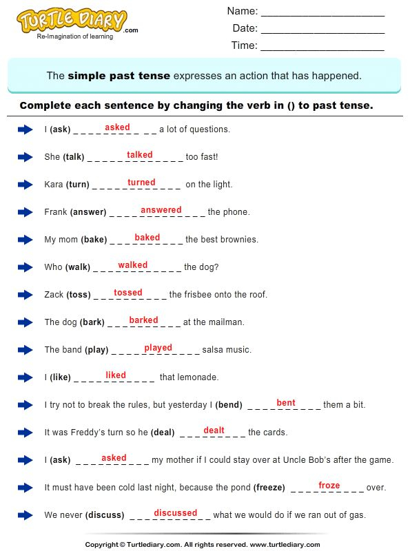 Change The Verbs To Past Tense Form Answer English Grammar Worksheets 