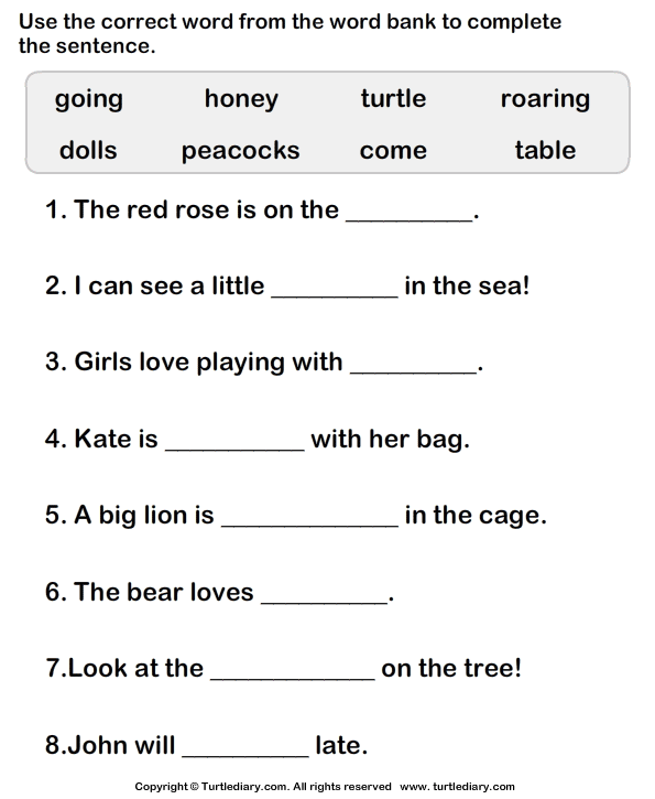 Choose Correct Word To Complete The Sentence Worksheet Turtle Diary