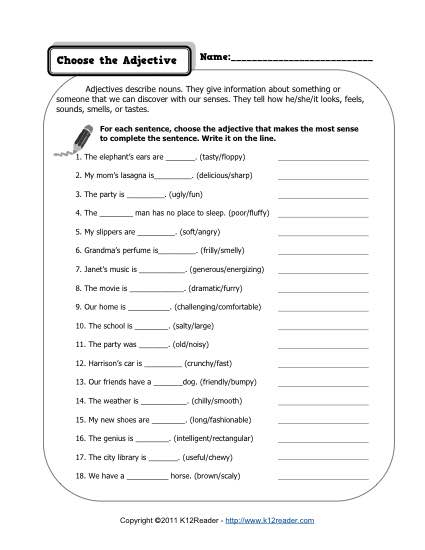 Choose The Adjective 1st Grade Adjective Worksheets
