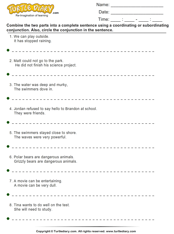 Circle The Conjunctions Worksheet Turtle Diary