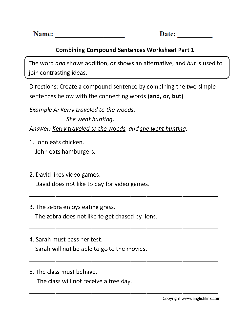 Combining Compound Sentences Worksheet Part 1 Compound Sentences