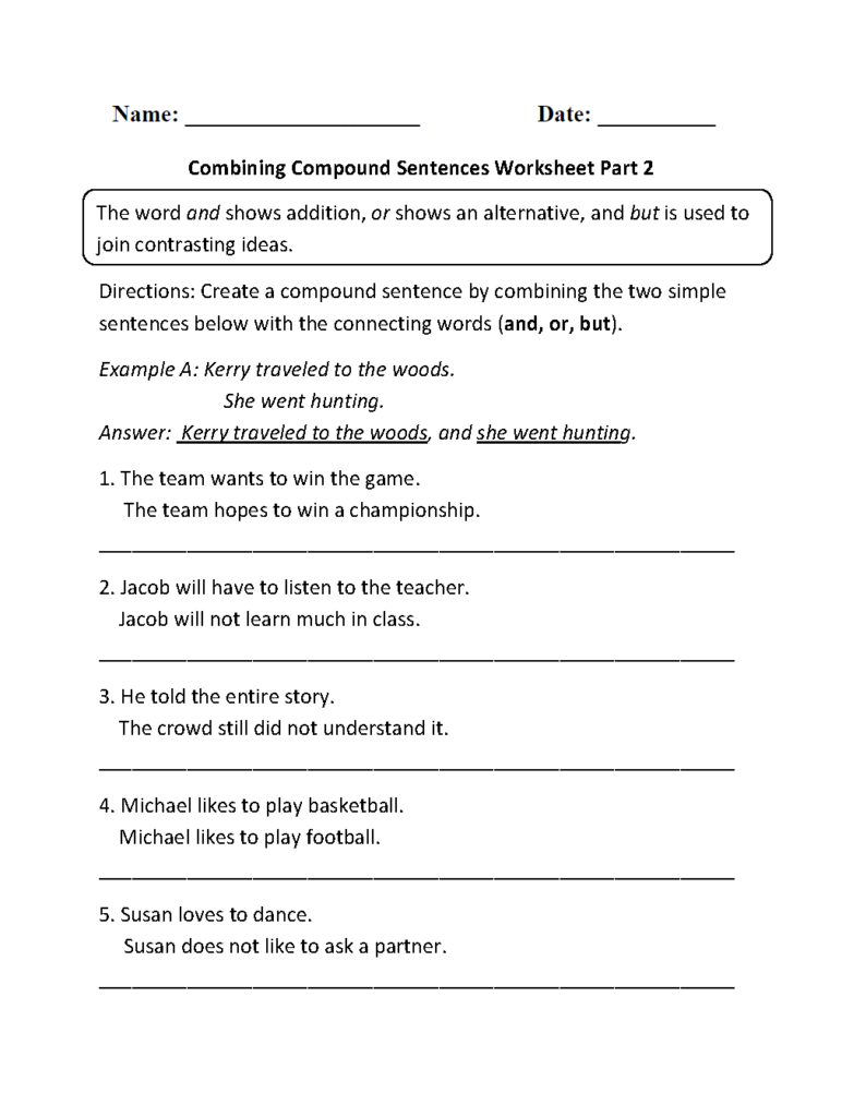Combining Compound Sentences Worksheet Part 2 Compound Sentences 