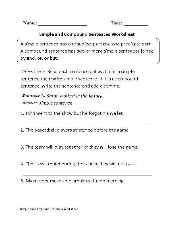 Combining Sentences 4th Grade Worksheets In 2020 Simple And Compound 