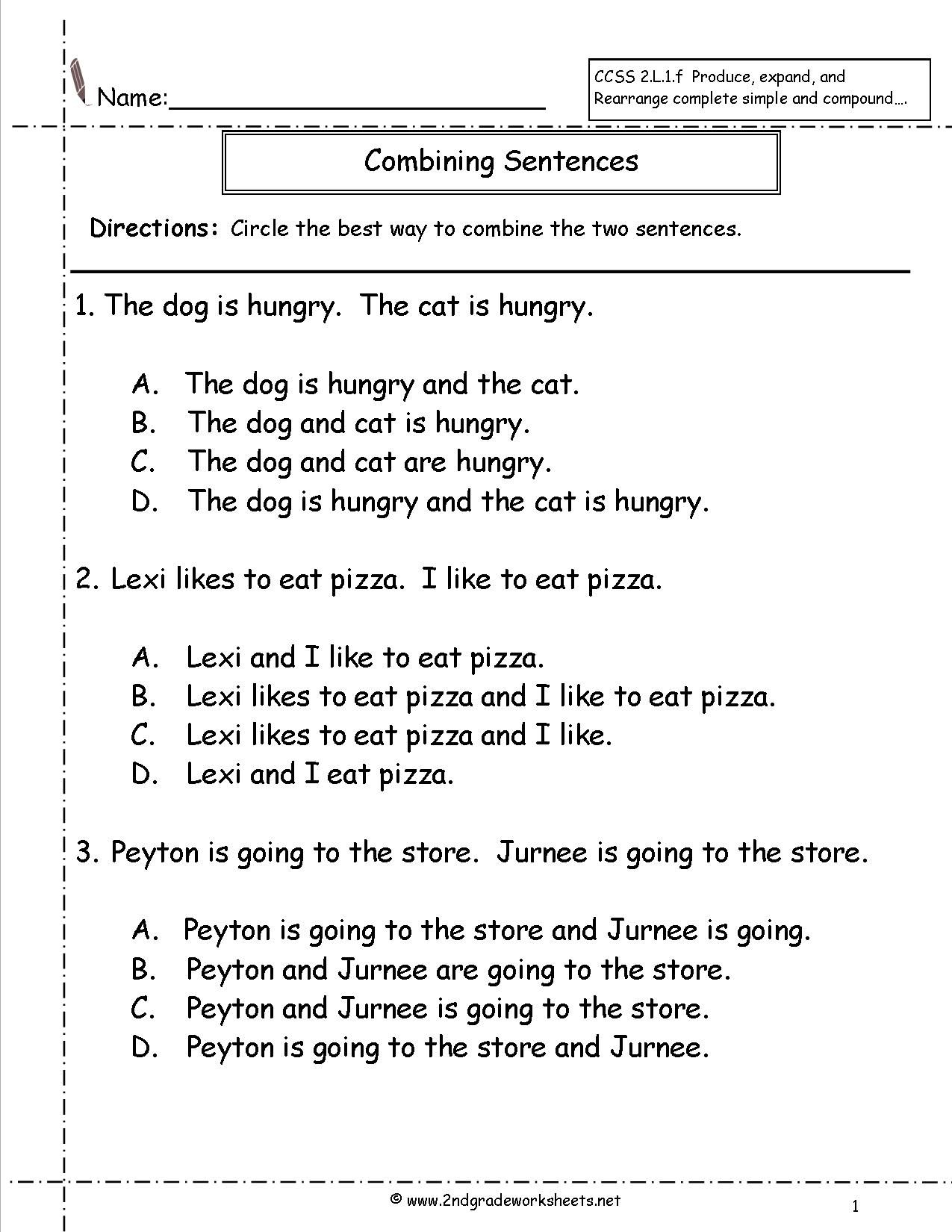 Combining Sentences Worksheet Combining Sentences Complex Sentences