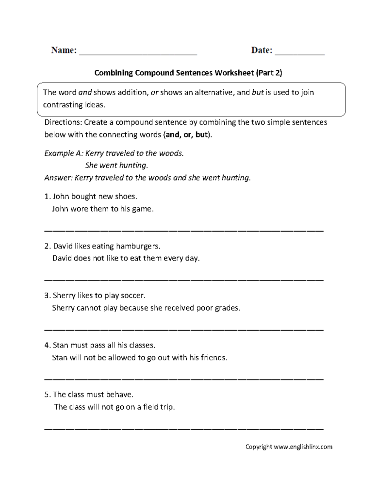 Combining With Compound Sentences Worksheet Part 2 Combining 