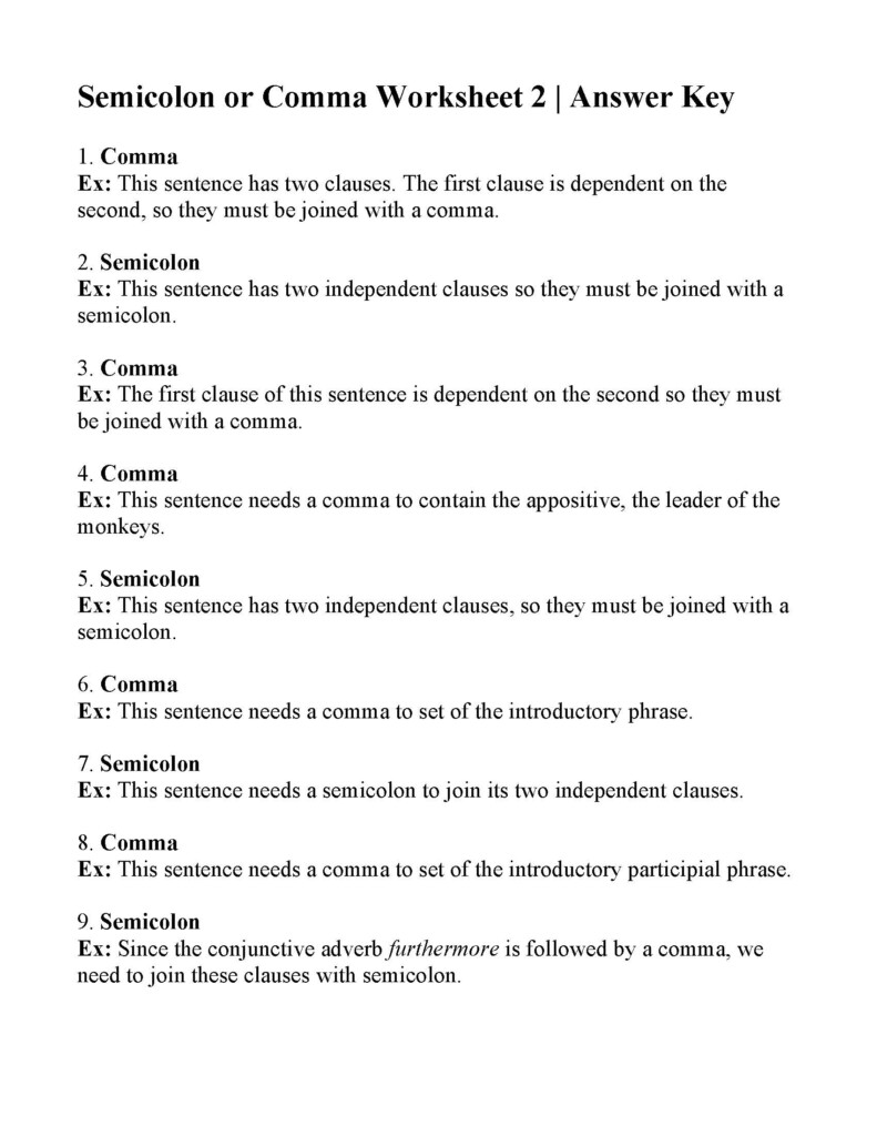 Comma Worksheet Pdf With Answers