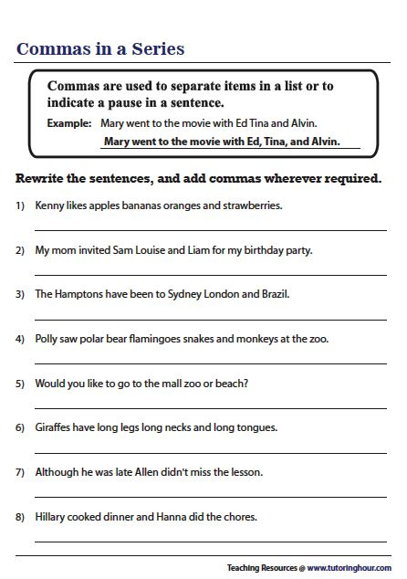 Commas In A Series Worksheet Commas In A Series Complex Sentences 