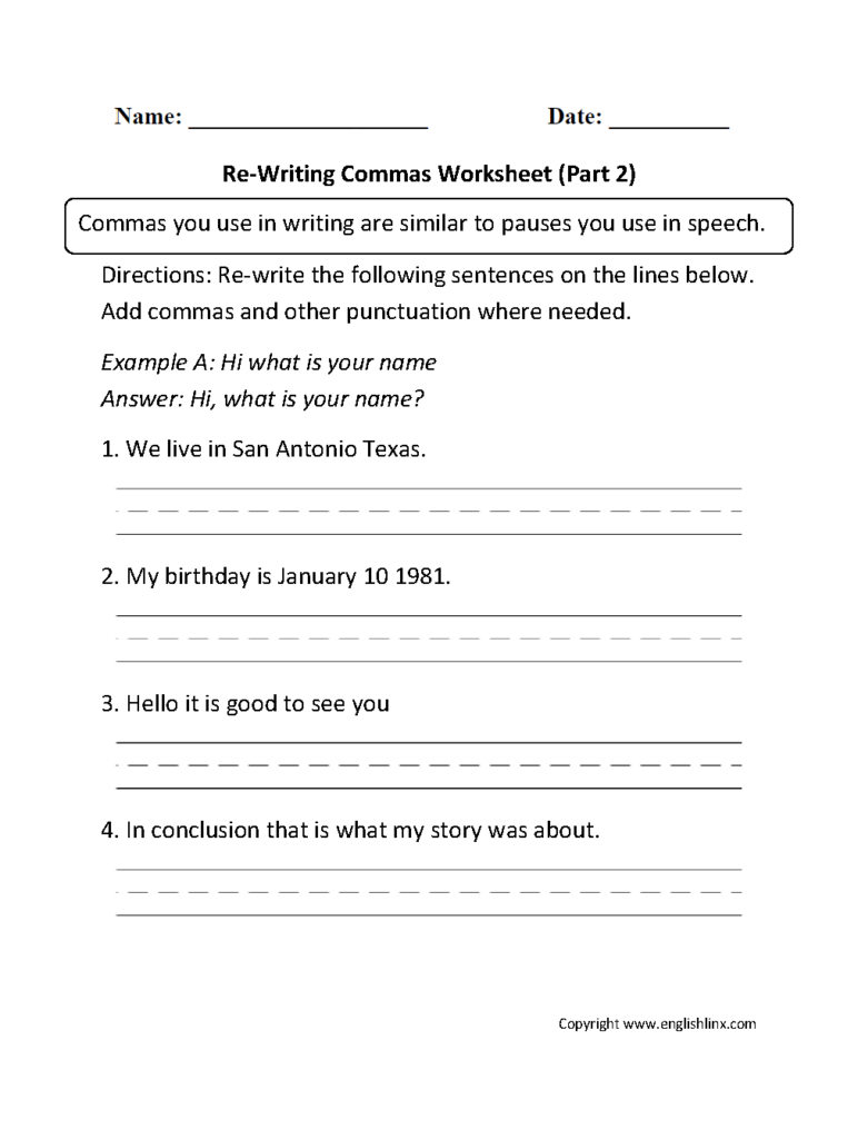 Commas Worksheets Paragraph Writing Worksheets Sentence Correction 