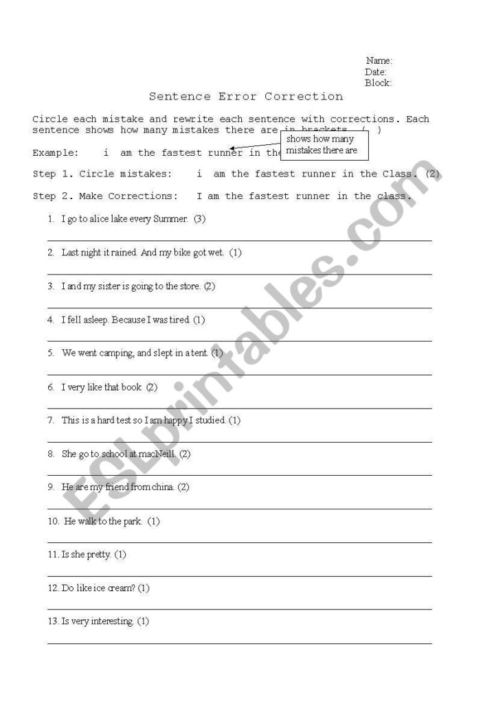 Common Sentence Errors Beginners ESL Worksheet By BCTeacher