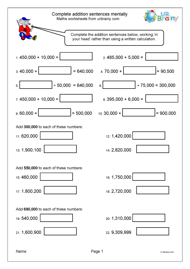 Complete Addition Sentences Addition For Year 6 age 10 11 By 