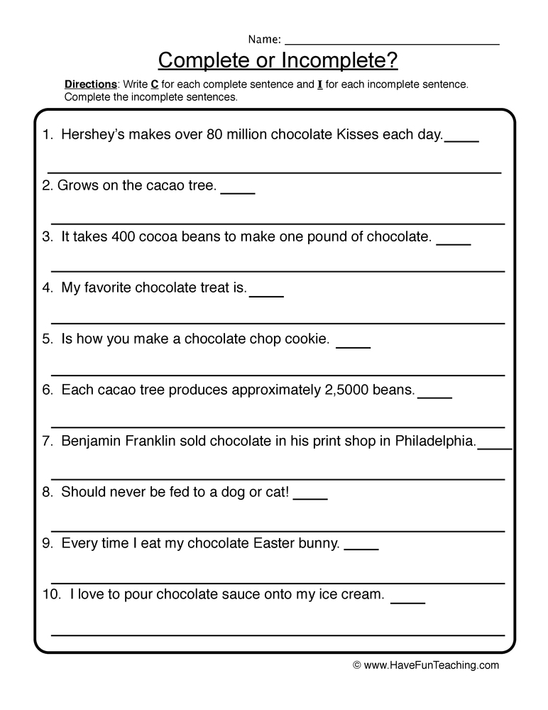 Complete Or Incomplete Sentences Worksheet The Best And Most