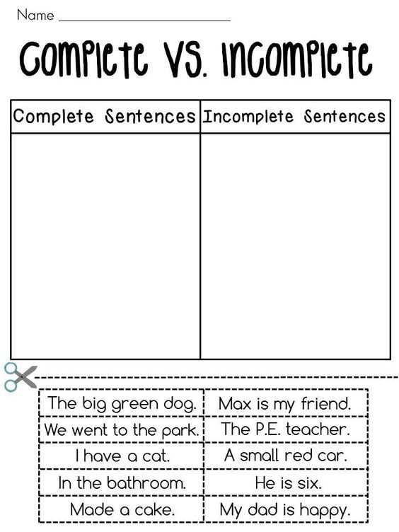 Complete Sentences Vs Incomplete Sentences Sorting Worksheets 