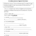 Complete Sentences Worksheets 1st Grade In 2020 Sentence Fragments