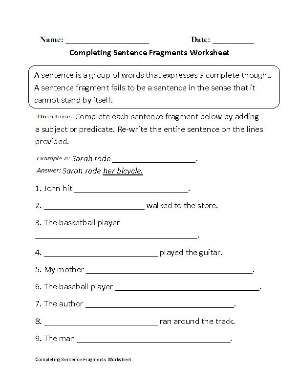 Complete Sentences Worksheets 1st Grade In 2020 Sentence Fragments