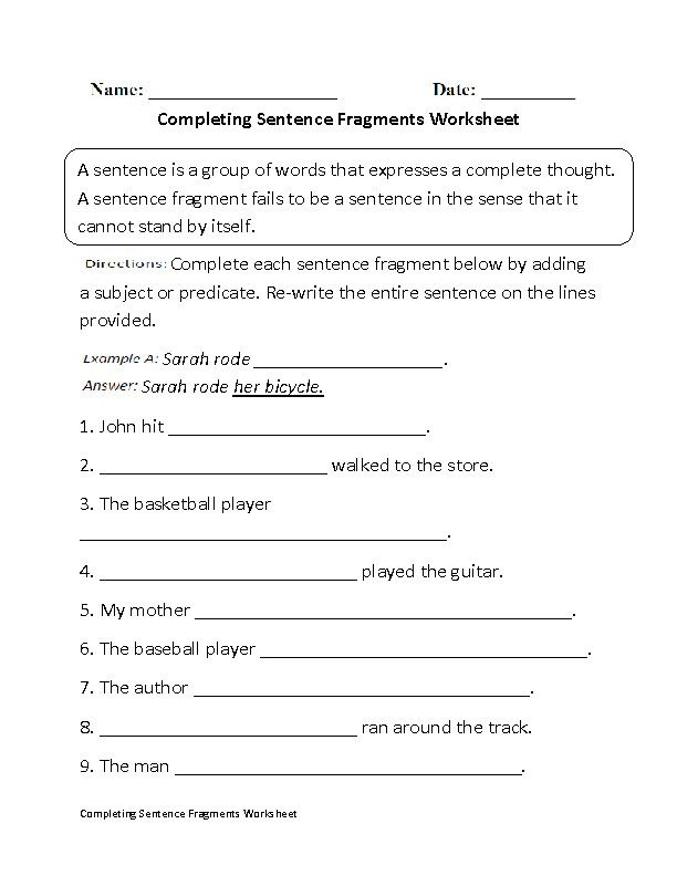 Complete Sentences Worksheets 1st Grade In 2020 Sentence Fragments 