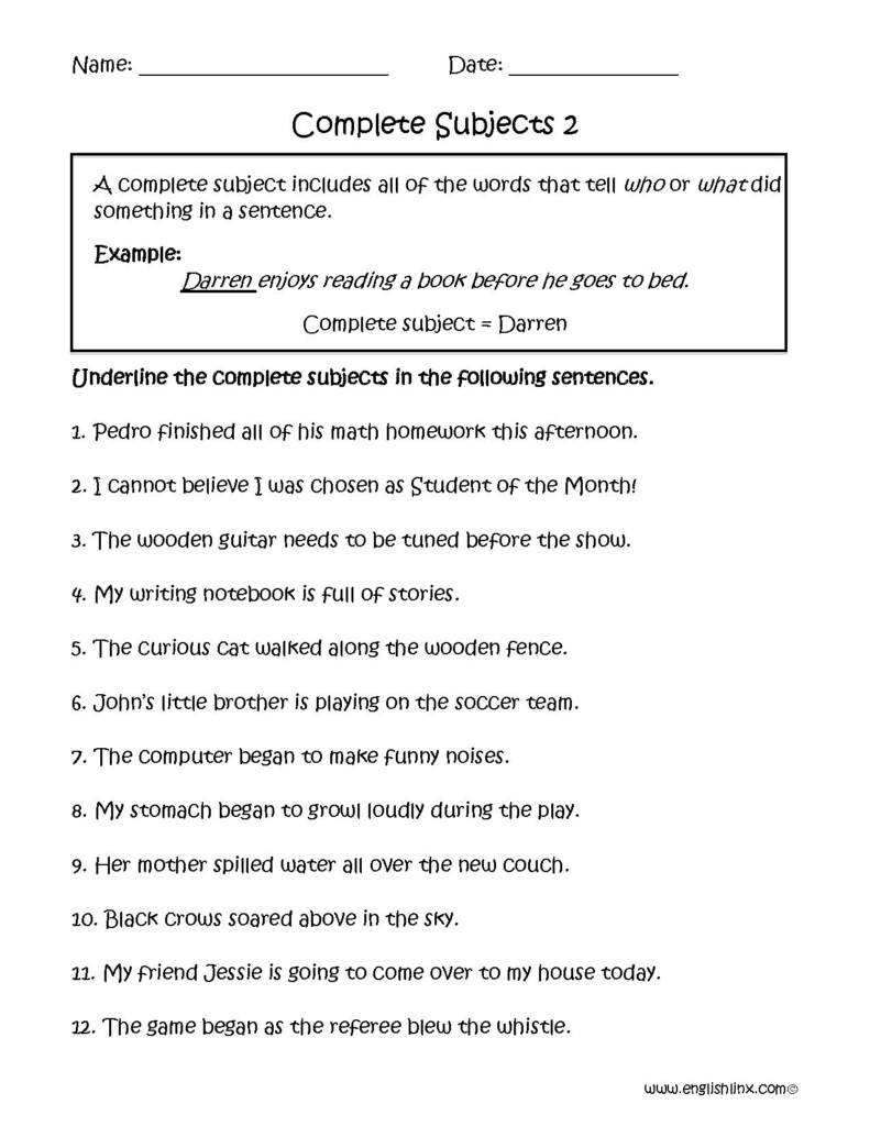 Complete Sentences Worksheets 3rd Grade In 2020 Complete Subject 