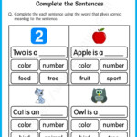 Complete The Sentences Worksheets For Grade 1 In 2021 1st Grade