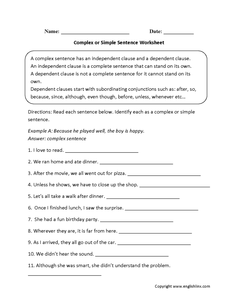 Complex Or Simple Sentence Worksheet Complex Sentences Worksheets 