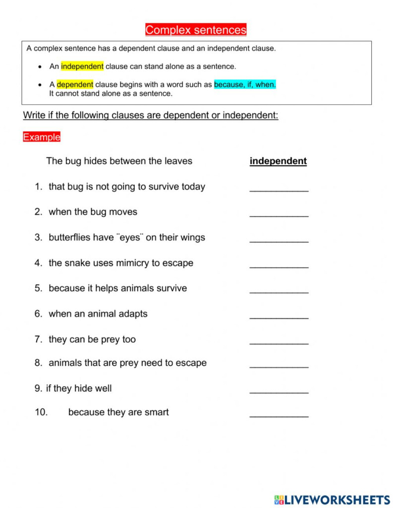 Complex Sentences 4 Worksheet