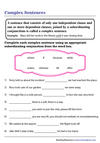 Complex Sentences Worksheet