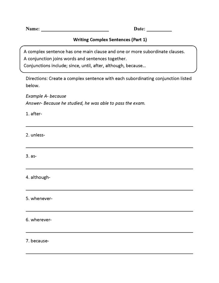 Complex Sentences Worksheet Writing Sentences Complex Sentences 